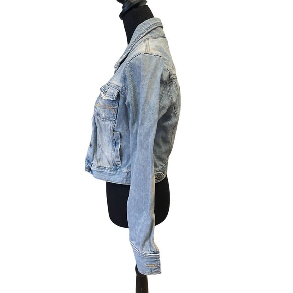 Aeropostale Y2K denim jean jacket Medium light wash distressed Cotton - Picture 3 of 12